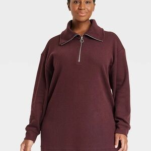 Ava & Viv 1XL Burgundy Quarter-Zip Pullover